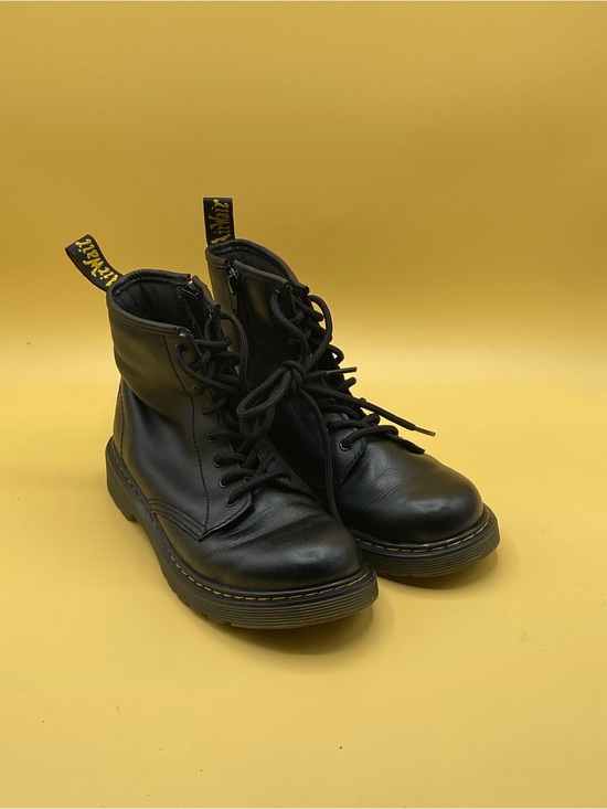 Dr. Martens Shoes - Dr. Martens Black Leather Lace-Up Combat Boots with Yellow Stitching Tag